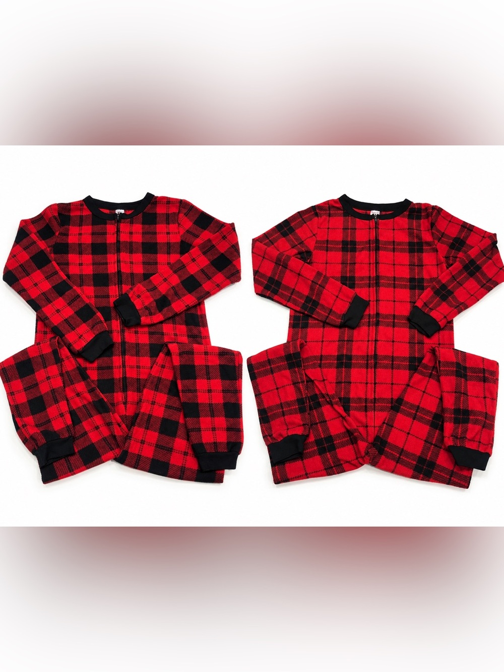 George Kids M (7–8) Red & Black Plaid Fleece Onesie Pajamas | Lot of 2